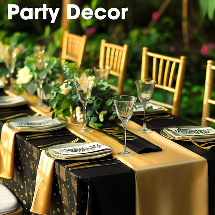 Party Tablecloth Set – 3 Table Covers + 3 Runners, Black & Gold Disposable