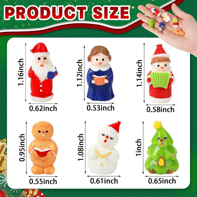 16PCS Mini Christmas Figurines – Snowman, Carolers & Gingerbread Resin