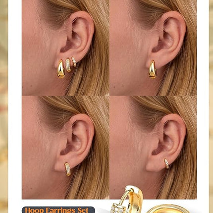 Small 14K Gold Plated Hoop Earrings – Hypoallergenic, 3 Pairs for Women