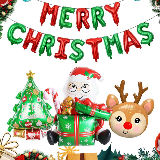 Christmas Foil Balloons Set – Merry Christmas Letters with Santa & Tree