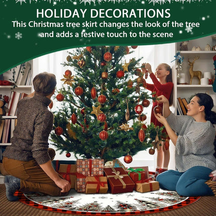 48" Christmas Tree Skirt – Rustic Plush Snowflake Pine Tree Design for Holiday Décor