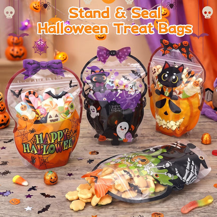 24PCS Halloween Candy Treat Bags, 4 Styles Witch Cauldron Gusseted Goodie Bags