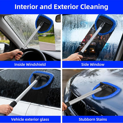 Car Windshield & Window Cleaner Kit – 4 Washable Microfiber Pads with Extendable Handle