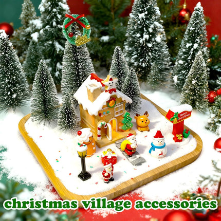 29PCS Christmas Village Set Mini Figures Trees Houses Snowman Santa Decor