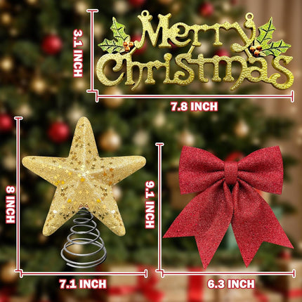 Christmas Tree Topper Kit – Glitter Star, Bow & Merry Christmas Banner