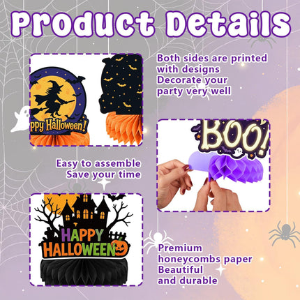 12-Piece Halloween Honeycomb Centerpieces, Pumpkin Ghost Witch Vampire Table Decor
