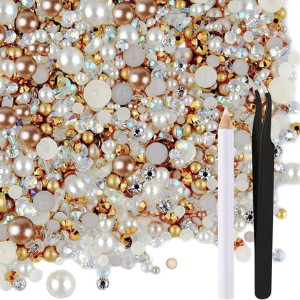50g Mixed Flatback Rhinestones & Pearls for DIY Crafts Tumblers Nail Art