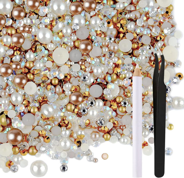 50g Mixed Flatback Rhinestones & Pearls for DIY Crafts Tumblers Nail Art