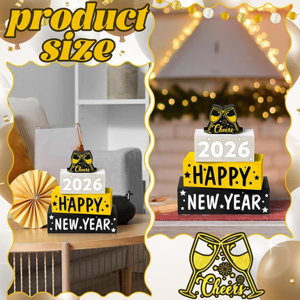 4-Piece New Year 2026 Wooden Block Decorations – Tabletop & Mantle Decor