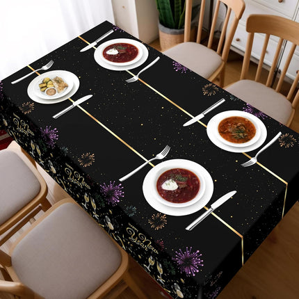 2-Piece 2026 NYE Tablecloths – Black & Gold Disposable Table Covers