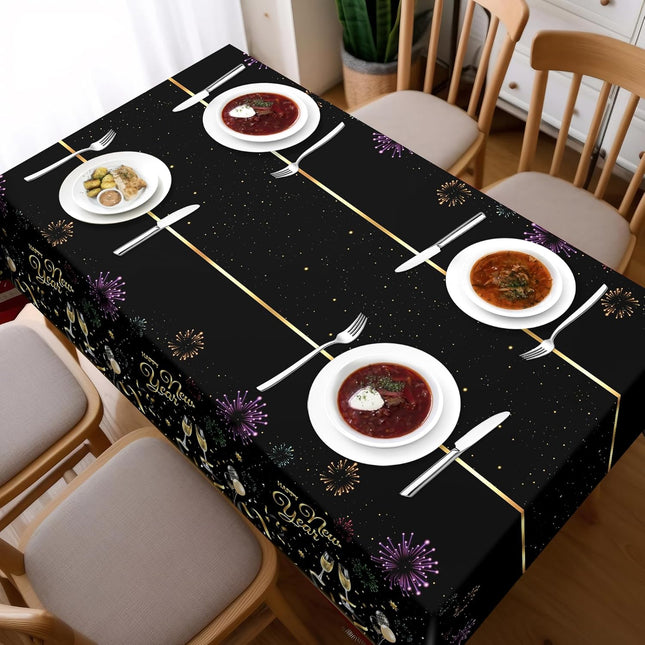 2-Piece 2026 NYE Tablecloths – Black & Gold Disposable Table Covers