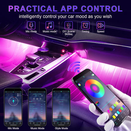 Smart Car Interior Lights, RGB LED Accent Lights with App, Music & DIY Modes