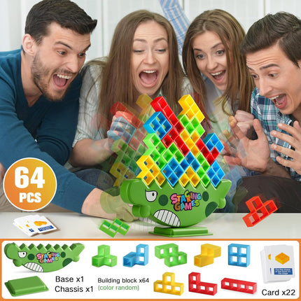 Dinosaur Tower Stack Game 64PCS STEM Balance Toy for Kids & Adults