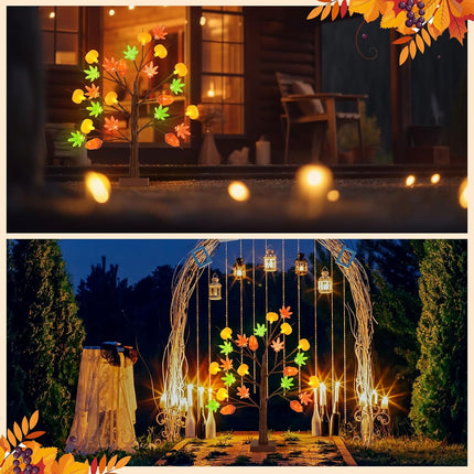 Thanksgiving LED Maple Tree 24" with 3D Pumpkin Light Fall Home Table Decoration