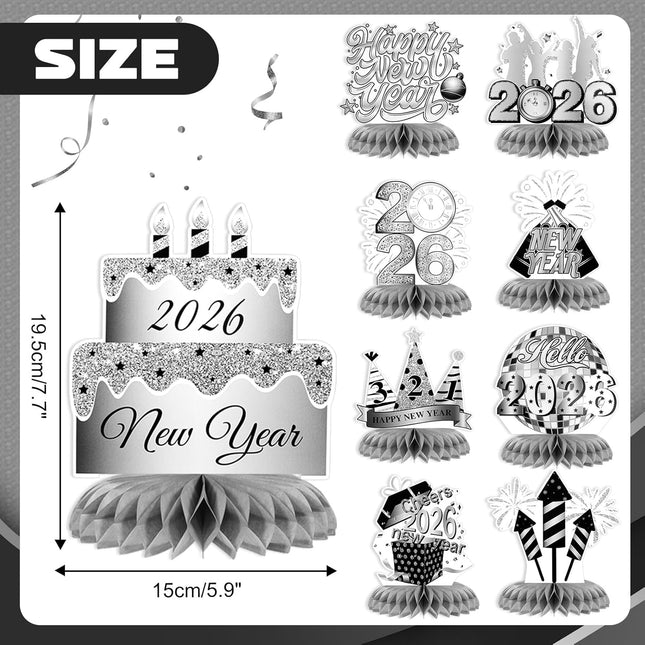 9-Piece NYE Honeycomb Centerpieces – Silver Firework Table Decorations