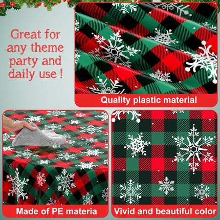 3pcs Buffalo Plaid Christmas Tablecloths – Red/Green Snowflake Round Covers 84"