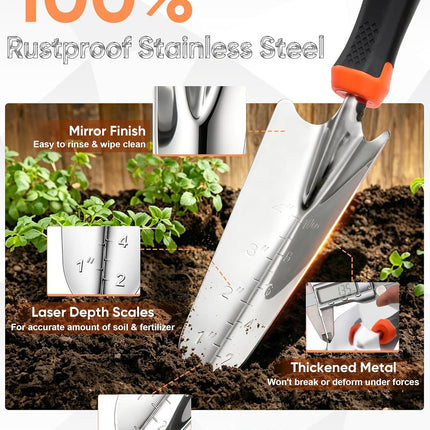 9Pcs Stainless Steel Garden Tool Set with Storage Bag, Heavy Duty, Rust Resistant
