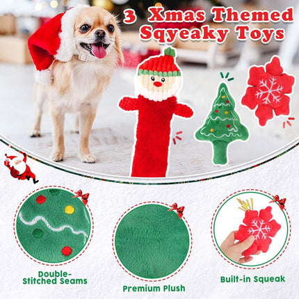 Christmas Dog Toys 8-Pack – Santa Squeaky Plush Chews & Durable Interactive Rope for Puppies