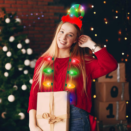 2 Pack Christmas Light-Up Headbands & Necklaces – Holiday Party Accessories