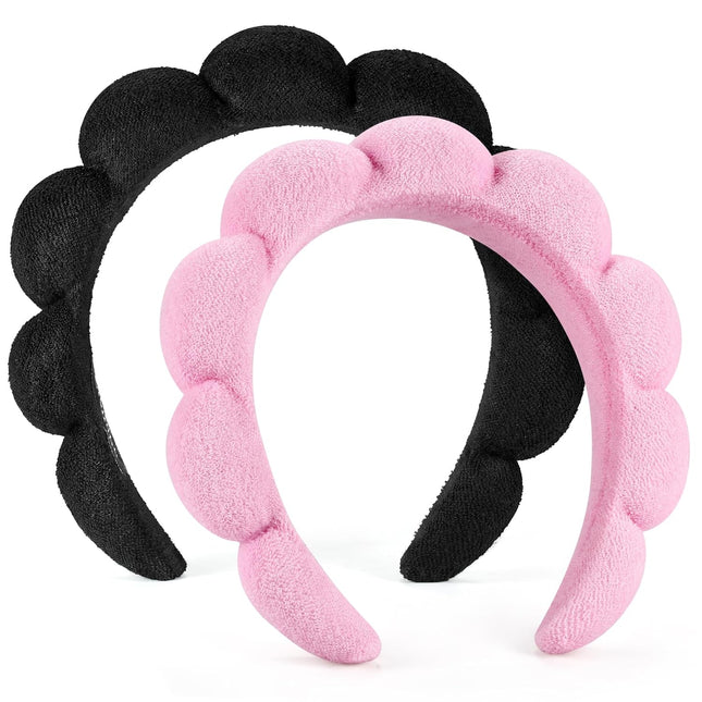2PCS Spa Headbands Face Washing Skincare Terry Cloth Makeup Black Pink