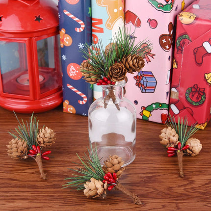 15PCS Mini Pine Cone Picks – Artificial Red Berry & Pine Tree Holiday Decor