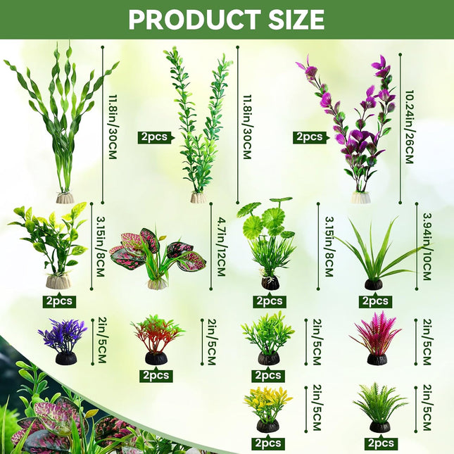 22Pcs Artificial Aquarium Plants Green Plastic Fish Tank Decorations Freshwater Aquariums