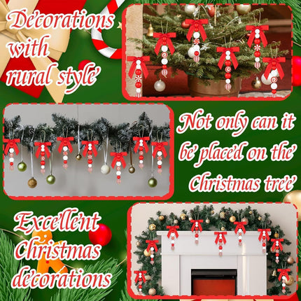 12 Sets Candy Cane Christmas Ornaments – Rustic Wood & Bead Decor with Bows