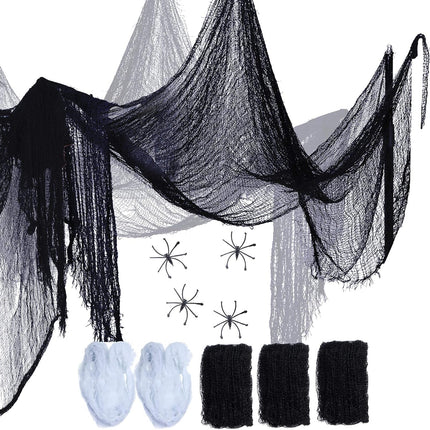 9-Piece Halloween Creepy Cloth Set, 78x33in Spider Web Gauze with 4 Spiders