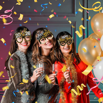 12 PCS New Year 2026 Paper Glasses Funny NYE Party Photo Booth Props