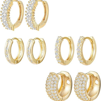 Small Gold Hoop Earrings Set for Women Diamond Pave Gold Hoops Silver Post