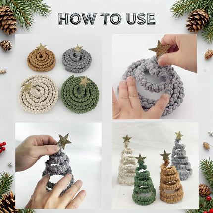4pcs Mini Christmas Trees with Glitter Stars, Rustic Tabletop Holiday Decor