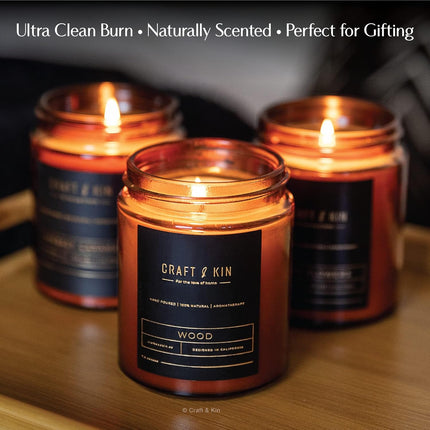 Premium Wood Candle for Men – All-Natural Scent, 45-Hour Burn, 8oz