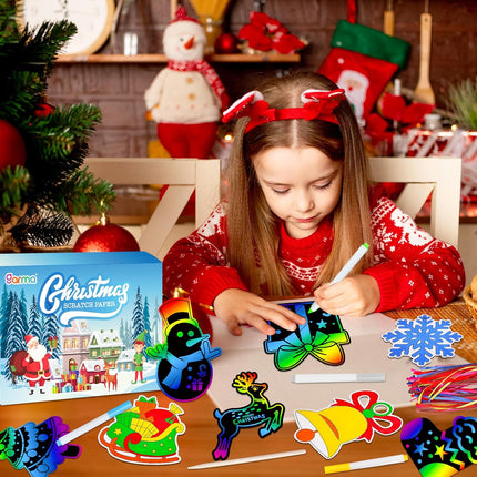 36PCS Christmas Crafts Scratch Art – Rainbow Paper Ornaments for Kids