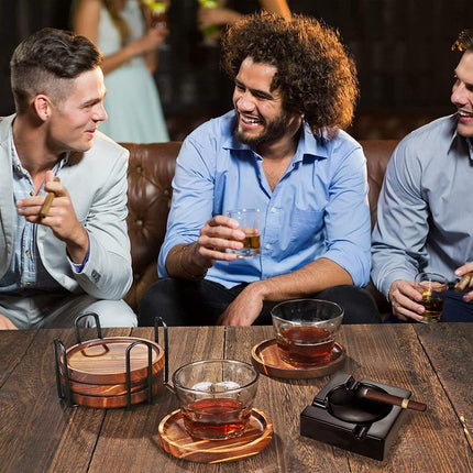 6PCS Wooden Drink Coasters – Acacia Wood with Holder for Coffee Table