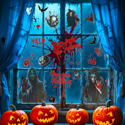 8-Sheet Halloween Bloody Window Clings, Zombie Hand & Footprint Stickers, Spooky Decor
