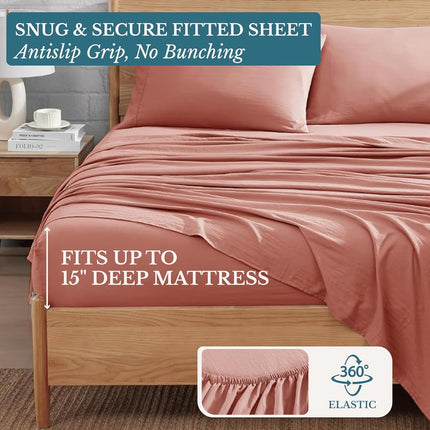 Ultra Soft Brushed Microfiber Twin Bed Sheet Set, Breathable Deep Pocket Rose Dawn