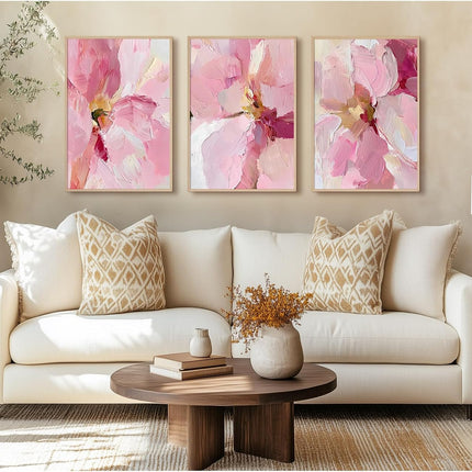 Set of 3 Pink Floral Canvas Wall Art Prints Blush Peony Botanical Decor 12x16 Inch
