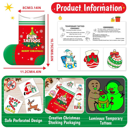 102 Glow-in-the-Dark Christmas Tattoos for Kids – Luminous Santa, Reindeer & Holiday Fun!