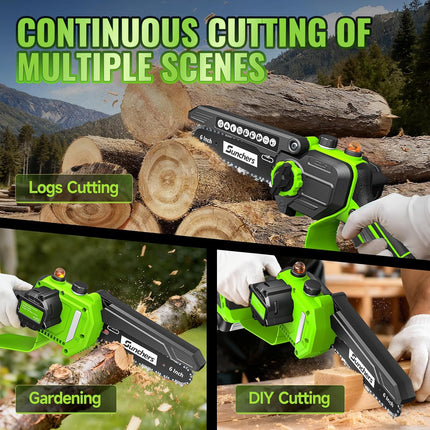 6” Mini Cordless Chainsaw – Electric Handheld Saw with 2 Batteries & Oiler