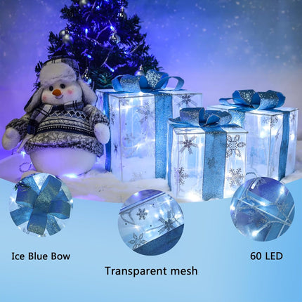 3-Pack LED Lighted Christmas Gift Boxes – 60 Cool White Lights, Indoor/Outdoor Decor