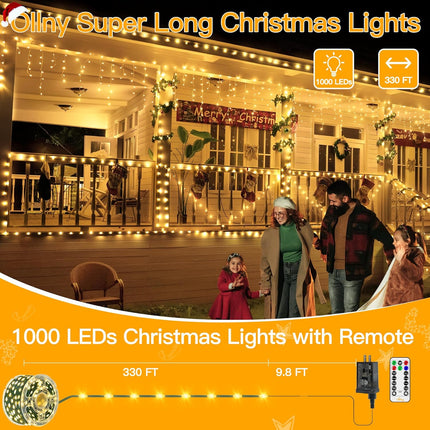 Christmas Lights 1000 LED, 330 FT Waterproof IP67 with Remote Control, 8 Lighting Modes & 3 Timers