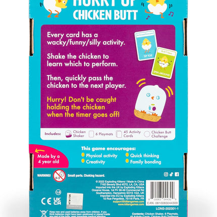 Kittens Hurry Up Chicken Butt, Quick 2-Minute Card Game for Kids 4+