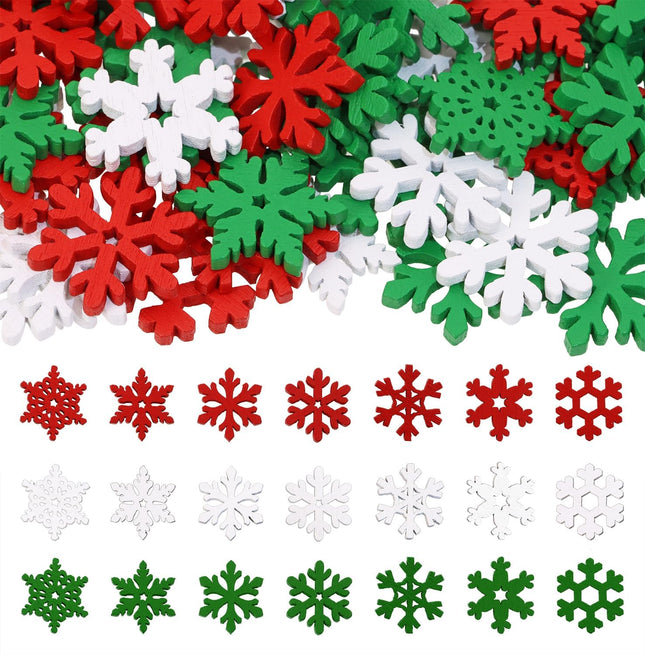 80PCS Snowflake Wooden Cutouts, Ornaments, Buttons & Tags for Xmas Tree Decorations
