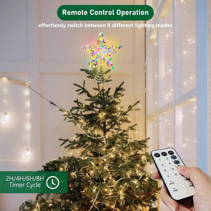 Christmas Tree Topper – LED Star with Remote Control & 8 Lighting Modes for a Glowing Tree