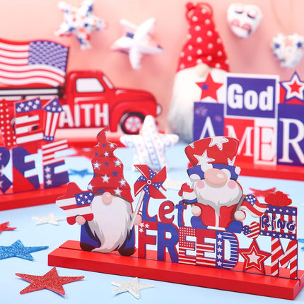 4 Pcs Patriotic Gnome Wooden Table Centerpieces 4th of July Home Decor