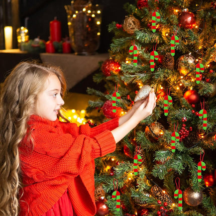 12-Pcs Candy Cane Felt Ornaments: Red & Green Christmas Hanging Decor