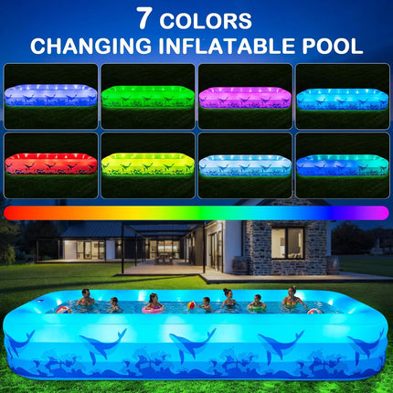 12FT Inflatable Pool with Solar Light Family Swimming Pool for Kids Adults