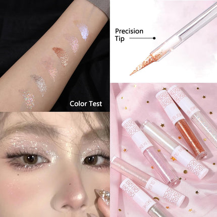 6PCS Liquid Glitter Eyeshadow Eyeliner, Korean Shimmer Makeup, Long-Lasting & Quick-Dry