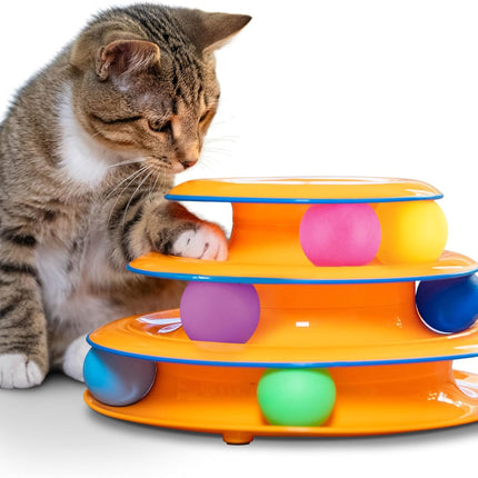 3 Tier Cat Track Tower Toy with 6 Balls Interactive Indoor Cat Enrichment