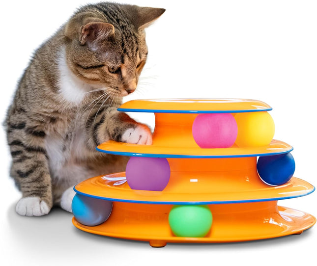 3 Tier Cat Track Tower Toy with 6 Balls Interactive Indoor Cat Enrichment